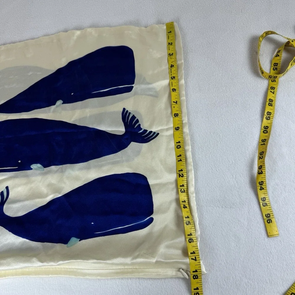 Lot Of 2 West Elm Silk Whale Pillow Cover 20x20 Blue Cream Ocean Coastal Beach